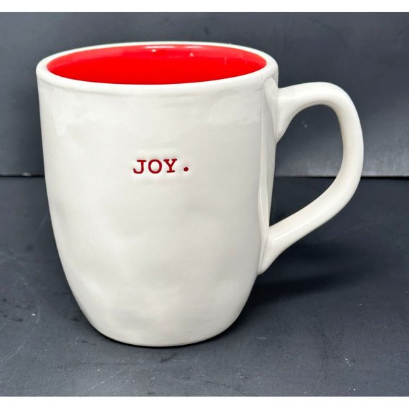 Rae Dunn Other - RAE DUNN JOY White Coffee Mug Typewriter Font Red Interior 20 oz Christmas